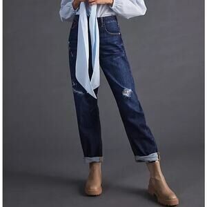 Pilcro Anthropologie The Bow Boyfriend Dark Wash Distressed Jean Size 30